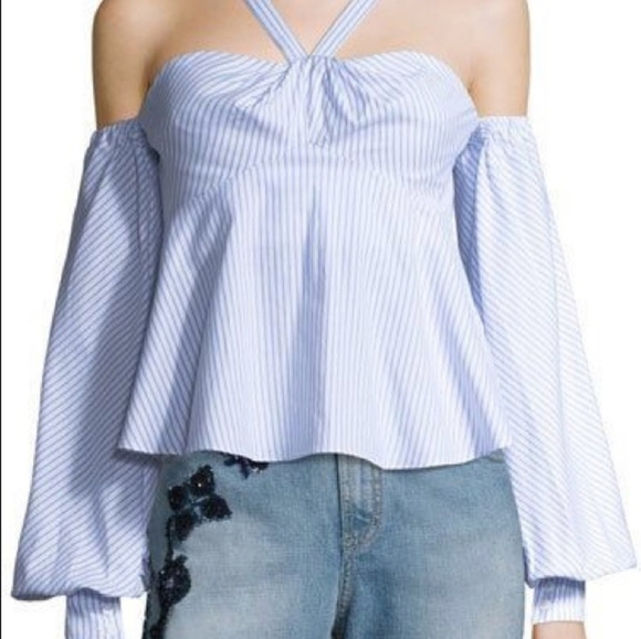 Jonathan Simkhai Light Blue Herringbone Bustier Style Blouse NWT - Picture 1 of 15